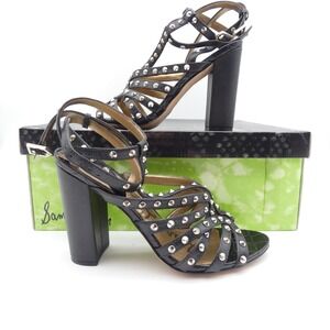 Sam Edelman Yadira Black Studded Block Heel Sandals Leather 6.5M E1443L1001